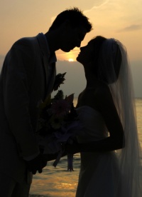 Saugatuck Michigan sunset wedding.