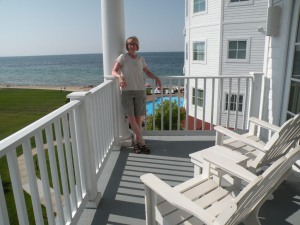 Sue enjoying our balcony ... what a view!