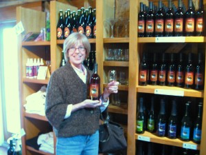 Sue picking out a bottle of our fav at Round Barn Winery.